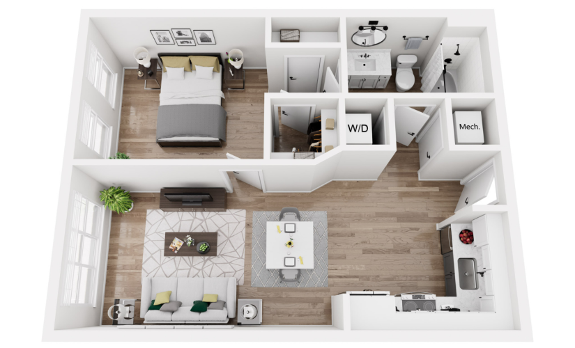 1A6R - Phase 1 Renovated - 1 bedroom floor plan layout with 1 bathroom and 638 square feet