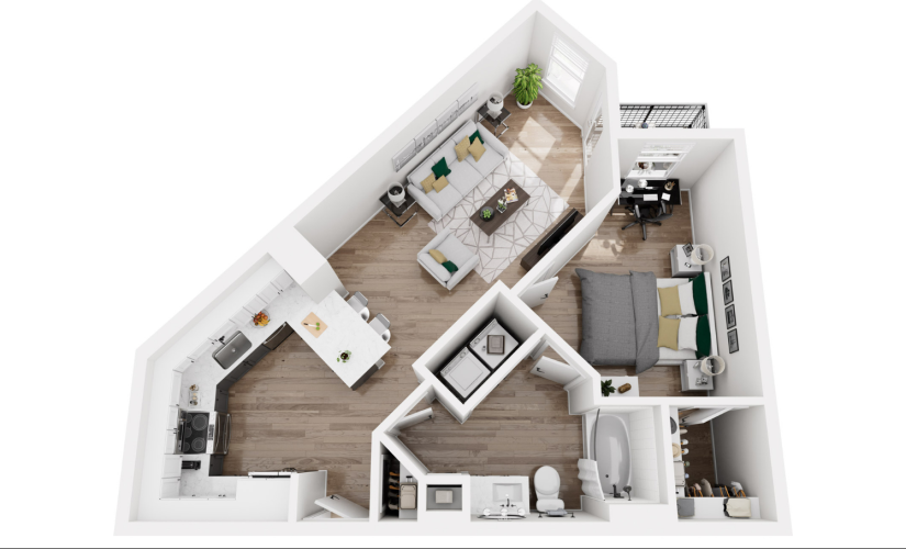 1A8R - Phase 1 Renovated - 1 bedroom floor plan layout with 1 bathroom and 691 square feet