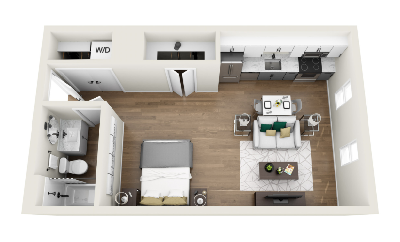 1S3R - Phase 1 Renovated - Studio floor plan layout with 1 bathroom and 551 square feet