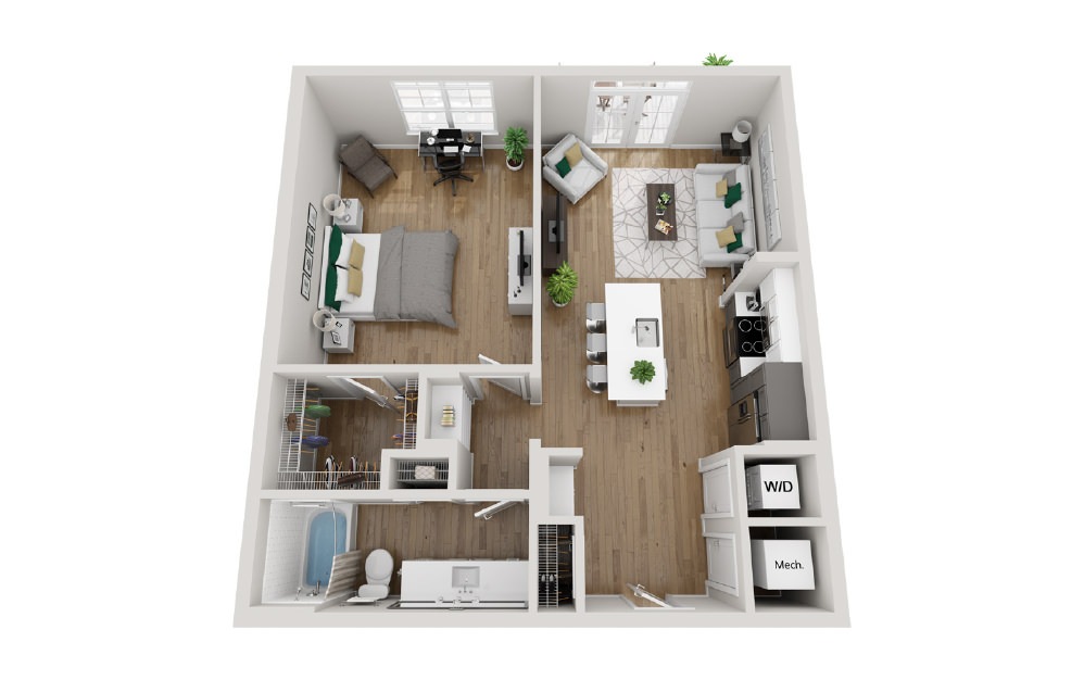 2A5 - Phase 2 Modern - 1 bedroom floorplan layout with 1 bath and 869 square feet. (3D)