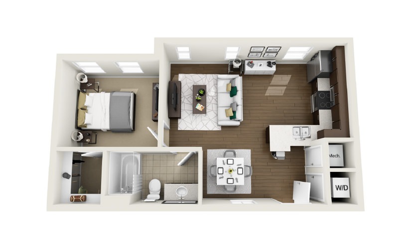 1A5 - Phase 1 Classic - 1 bedroom floor plan layout with 1 bathroom and 627 square feet