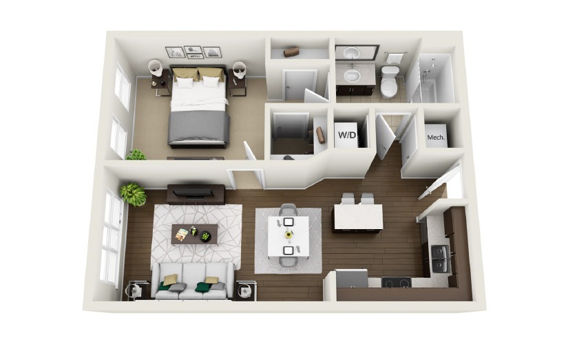 1A6 - Phase 1 Classic - 1 bedroom floor plan layout with 1 bathroom and 638 square feet