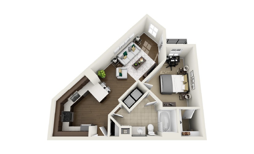1A8 - Phase 1 Classic - 1 bedroom floor plan layout with 1 bathroom and 691 square feet