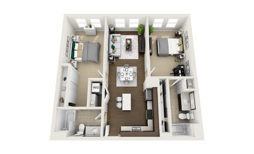 1B1 - Phase 1 Classic - 2 bedroom floor plan layout with 2 bathrooms and 1023 square feet