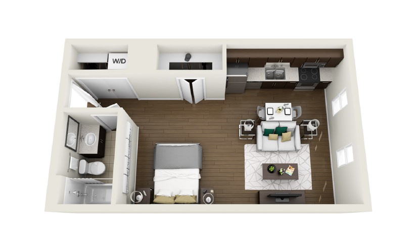 1S3 - Phase 1 Classic - Studio floor plan layout with 1 bathroom and 551 square feet