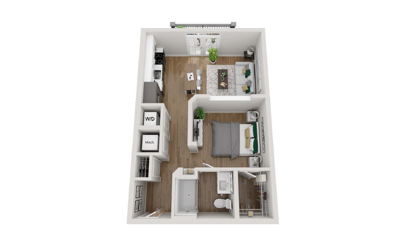 2A1 - Phase 2 Modern - Studio floor plan layout with 1 bathroom and 600 square feet