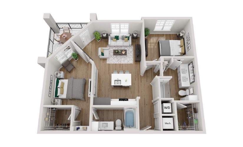 2B2 - Phase 2 Modern - 2 bedroom floor plan layout with 2 bathrooms and 1041 square feet