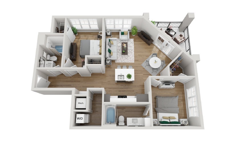 2B3 - Phase 2 Modern - 2 bedroom floor plan layout with 2 bathrooms and 1041 square feet